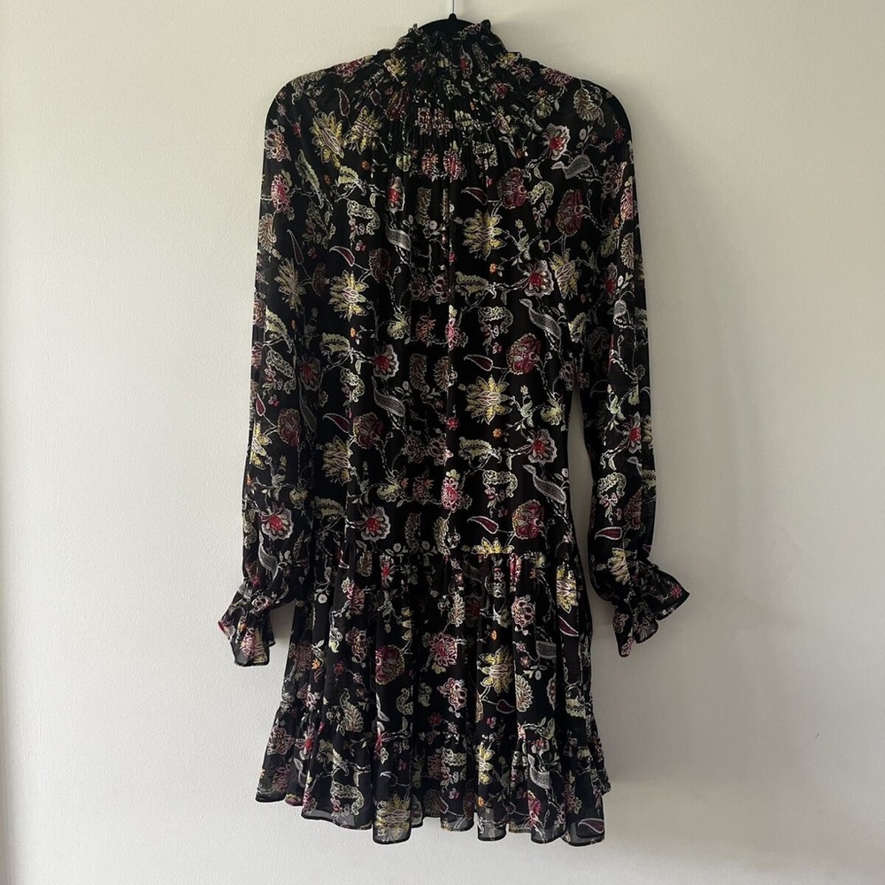 CINQ A SEPT | Black Floral Ruffle Smocked Dress, Size 4, - Picture 8 of 15